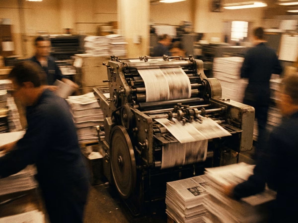 Newspapers coming off a press